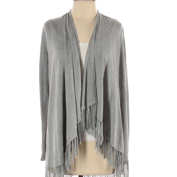 Neiman Marcus Gray Open Cardigan with Fringe - Picture 1 of 12
